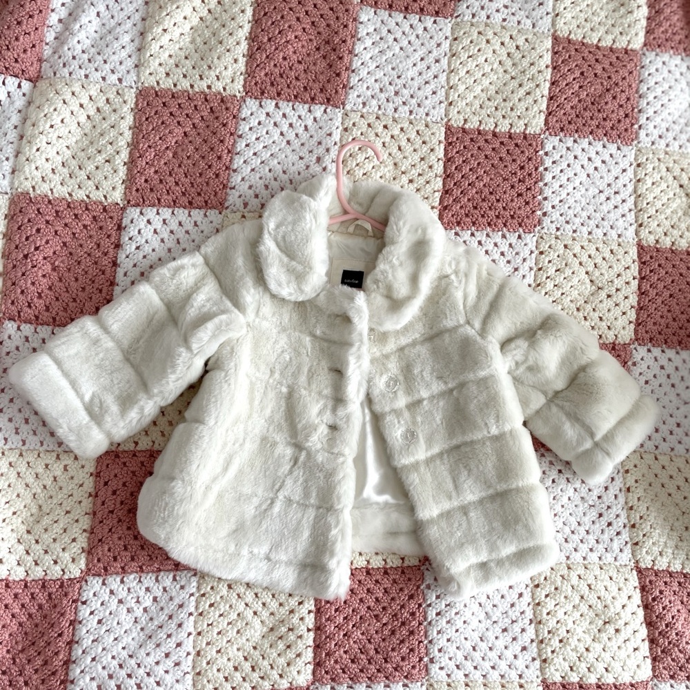 Faux fur off white coat